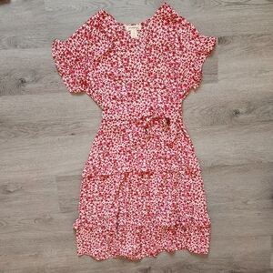 Monteau Women's Short Sleeve V-Neck Lightweight Floral Print Midi Dress Small S